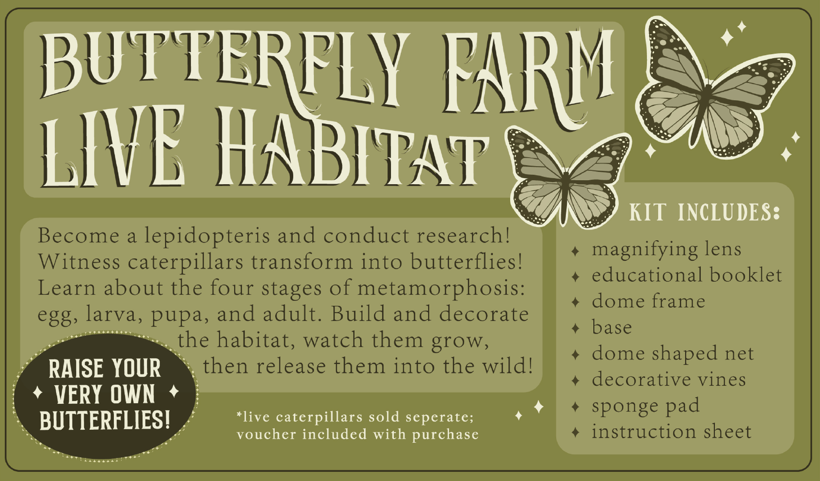 flat file of close up back of butterfly growing kit package