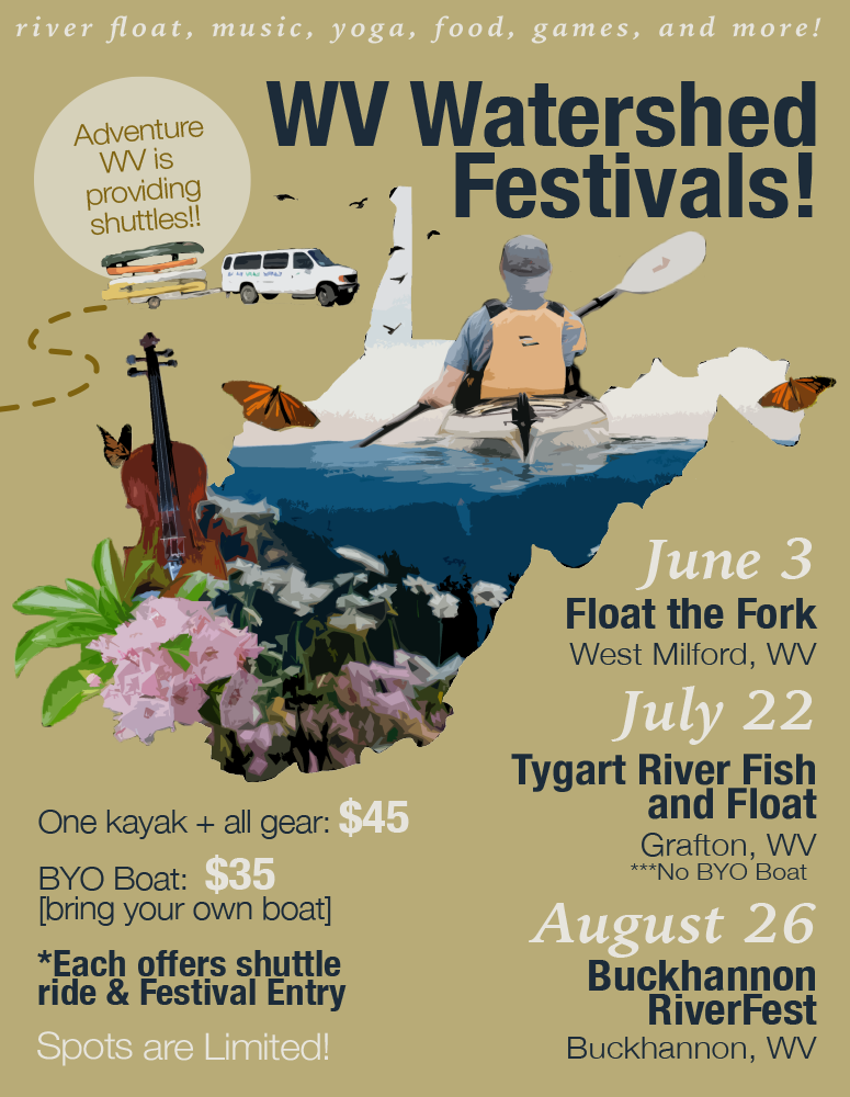 poster for West Virginis Festivals road trip with photo collage in the shape of WV