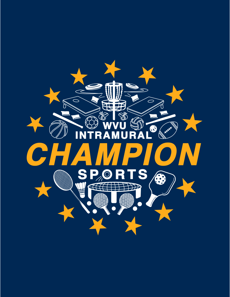 intramural sports champion shirt design with icons of sports equipement arranged in a circle